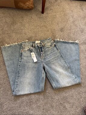 Topshop Light Blue Wide-Leg Frayed Hem Jeans